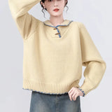 Fongt Sweater Women's New Loose Lazy Horn Buckle Knitted Shirt Tops In Autumn And Winter 2025