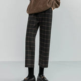 Woolen Plaid Autumn Winter Women's High Waist Formal Straight Pants Loose Ankle-Length Pants Female Boots Pants Plus