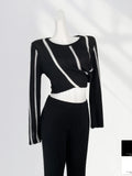 Fongt Sense Pull Full Black And White Color Sweater Female Early Spring New Color Irregular Short Horn Sleeve Jacket-Outfit