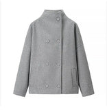 Fongt Women's Clothing INS Burst Double Buckle Solid Color This Sub-Quilt Collar Loose This Short