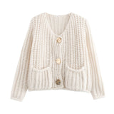 Fongt 2025 New Women's Solid-Color Casual Fashion Coarse Knit Long-Sleeved Sweater Cardigan Jacket