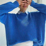 2021 Autumn Winter Oversized Long Sleeve Knitted O Neck Women Pullovers Sweater Fashion Casual Female Y2K
