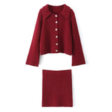 Fongt Spring Long Sleeve Clasp Dress Loose Sweater Tight Skirt Knit Set