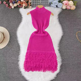 Fongt Summer New Women's Fashion Sexy Sleeveless Tuxedo Elegant Knitwear Dress
