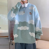 Sky Blue Cute Cow Print Clouds Fashion Sweater Women Winter Clothes Oversized Couples Fashion Knitted Tops Harajuku