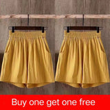 Women's Summer Shorts 100% Cotton High Waist Shorts Loose Casual Solid Shorts Pants Streetwear Elastic Waist Buy One Get