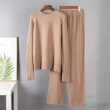Basic Two Piece Knitted Loose Pants and O Neck Sweater Women 2021 Autumn Winter Warm Sets Female Tracksuits
