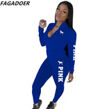 Pink Print Sweatsuits For Women 2 Piece Sets Casual Zipper Sweatshirt + Leggings Tracksuits Spring Fall Sporty