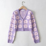 Pointelle Knit Floral Crop Cardigan-Outfit