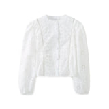 Spring New Women's Fashion Leisure Hollow Embroidered Shirt 8741047-Outfit