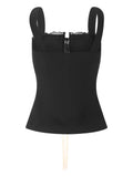 Retro Lace Patchwork Sleeveless Strap Camis Tops for Women Summer Clubwear Square Neck Front Split Lace-up Tank Vest-Outfit
