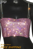 New Solid Women Sleeveless Crop Top Fashion See Through Metal Spaghetti Strap Sparkly Rhinestone Beach Tank Top