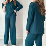 Fongt Autumn New Fashion Solid Color Loose Under The Pended Fork Knit Shirt Two Sets Of Women