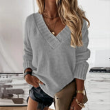 Oversize Sweater Knitted Autumn Winter V Neck Jumper Solid Knit Pullover 2021 Long Sleeve White Warm Sweaters For