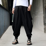 Men's Harem Pants Cotton Linen Festival Baggy Solid Trousers Retro Gypsy Pants Oversized Cross-pants Harajuku Japanese Pantalon-Outfit