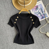 Fongt Girls Knit Round Collar T-Shirt Girls Summer Thin Short Thin Design Feeling Fried Street Pure Desire Top