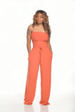 Fongt New Women's Casual Flat Shoulder Wrapped Chest Wide-Leg Jumpsuit-Outfit