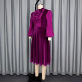 Fongt Style Purple Velvet Party Party Temperament Dress Wooden Ear Splicing Long Sleeves To Close The Waist A Dress Dress