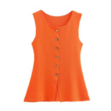 Fongt Gold Knitted Vest Shirt 10 Women's 041 Simple Single Buckle Fashion