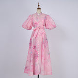 Fongt Court Style High Design Feeling Heavy Industry Nail Drill Short Sleeve Single Buckle Dress + Sling