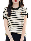 Fongt Polo Collar Short-Sleeved T-Shirt Women's 2025 New Fine-Spinning Wool Embroidered Age-Down Knitted Vest Top