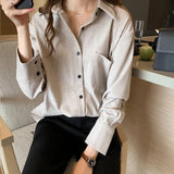 Arrival Women Solid Gray Blouse Batwing Long Sleeve Pockets Oversize Shirt Turn-Down Collar Top Blusa Femenina
