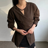 Irregular Shirts Blouses Hollow Out Blusas Mujer Criss Tunic Ropa Mujer Spring New Camisas Korean Fashion Shirt Tops-Outfit