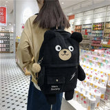 Corduroy Bear Backpacks for Cute Women Multi-pockets School Bags Large Capacity Backpack Teenger Girls Schoolbag
