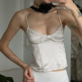 Temperament Pure Color Lace Splicing V-Collar Chest-Shaped Satin Satin Vest 2024 Spring / Summer New Style-Outfit