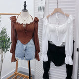 Spice Girls Shoulder-Mounted Neck With Long-Sleeved Chindal Wooden Ear-Deared Shirt Short With Chest Cushion Top