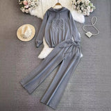 Fongt Suit Women's Korean Version Of Loose Knitted Hoodie Two Sets Of Leisure High-Rise Thin Straight Broad Leg Pants