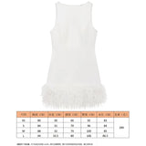 Fongt Women's Clothing Spring 2025 New Glit Decorative Feathers Spliced Long-Sleeved Mini Dress