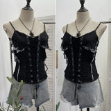 Fongt Shooting Cowboy Draw Rope Tie With Chest Vest Hair Side To Make Old Short Body Sleeveless Top Woman 2726