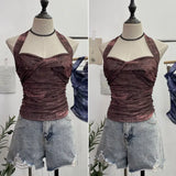 Solid Shot Tie-Dye-Dyed Denim Print Folding Mesh Sling Sling Sling Neck With Bow Striped Backwear