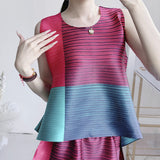 Fongt Wear Three Houses Folded 2025 Sleeveless Splicing Ribbon Loose Top High Waist Folded Skirt Rainbow