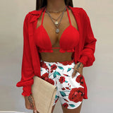 Fongt New Sexy Women's Pure Color Shorts Fashion Three-Piece Set