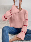 Fongt And Winter Sweater Women's Loose Long-Sleeved Striped Elbow Love Collar Knitted Shirt