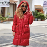 2022 Women down Jacket Long Classic zipper design Big Pocket Stand Collar Hooded Slim coat Women Parkas