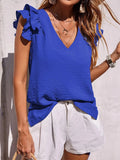 Fongt Spring And Summer Women's Casual V-Necked Leaf-Side Vest Shirt Summer Sleeveless Shirt
