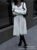Fongt New Solid V-Neck Jacket Dress + Sweater Cardigan Hot Elegant Knitted Set