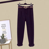 Women Pullover Knitted Patchwork Tops And Tweed Long Pants Sets Spring Female Two Piece Set Korean Casual Women Outfits