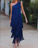 Fashion Tuxedo Slanted Shoulder Asymmetric Dress 2025 Spring And Summer