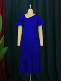 Fongt Multi-Color Lotus Leaf Sleeve Pressure Skirt Dress 100 Folds Short Sleeve Dress Elegant Dress