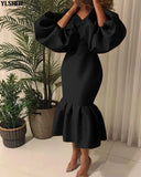 4XL 5XL Plus Size African Dresses for Women Puff Sleeve Evening Party Long Dress Dashiki Bodycon Christmas Robe Africa