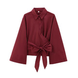 Fongt Women's Clothing Explosion Fashion Casual Collar Gold Buckle Dress Silk Shirt
