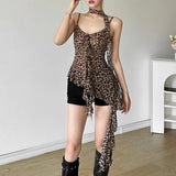 Fongt 2025 Summer Women's New Leopard-Print Babes Irregular Tuxedo Design Feel-Tastic Sling Vest