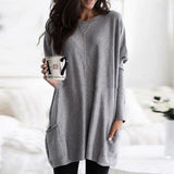 Autumn Pullover Casual Round Neck Long Sleeve Pocket T-shirt