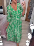 Fongt Summer Explosion Super Fairy V Collar Seaside Holiday Beach Print Loose Dress