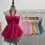 Fongt Shooting Hottie Camouflage Letter Print Chest Vest With Chest Pad Irregular Ribbon Short Top 8088