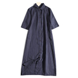 Fongt Linen Dress Women Spring And Autumn New Simple Collar Loose Short-Sleeved Cotton Shirt Dress